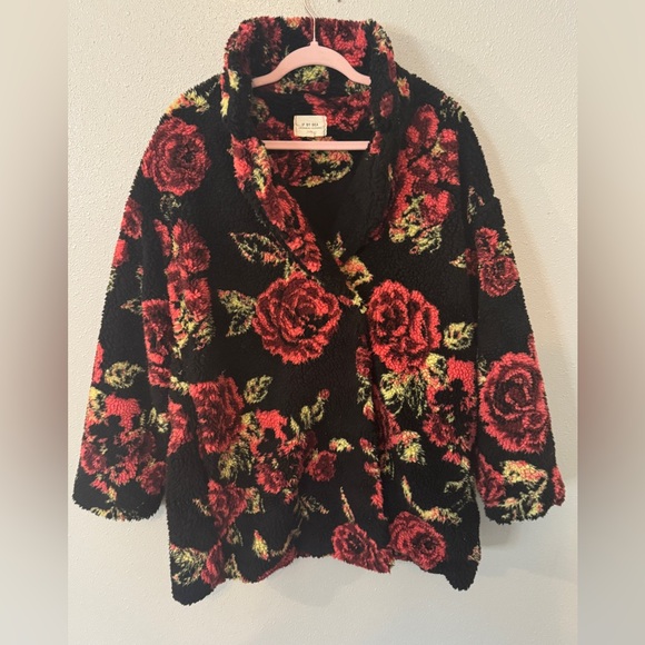 Anthropologie oversized Sherpa floral shacket size M warm boho feminine coat - Picture 2 of 8